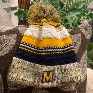 Gold and blue college emblem Michigan knit cap